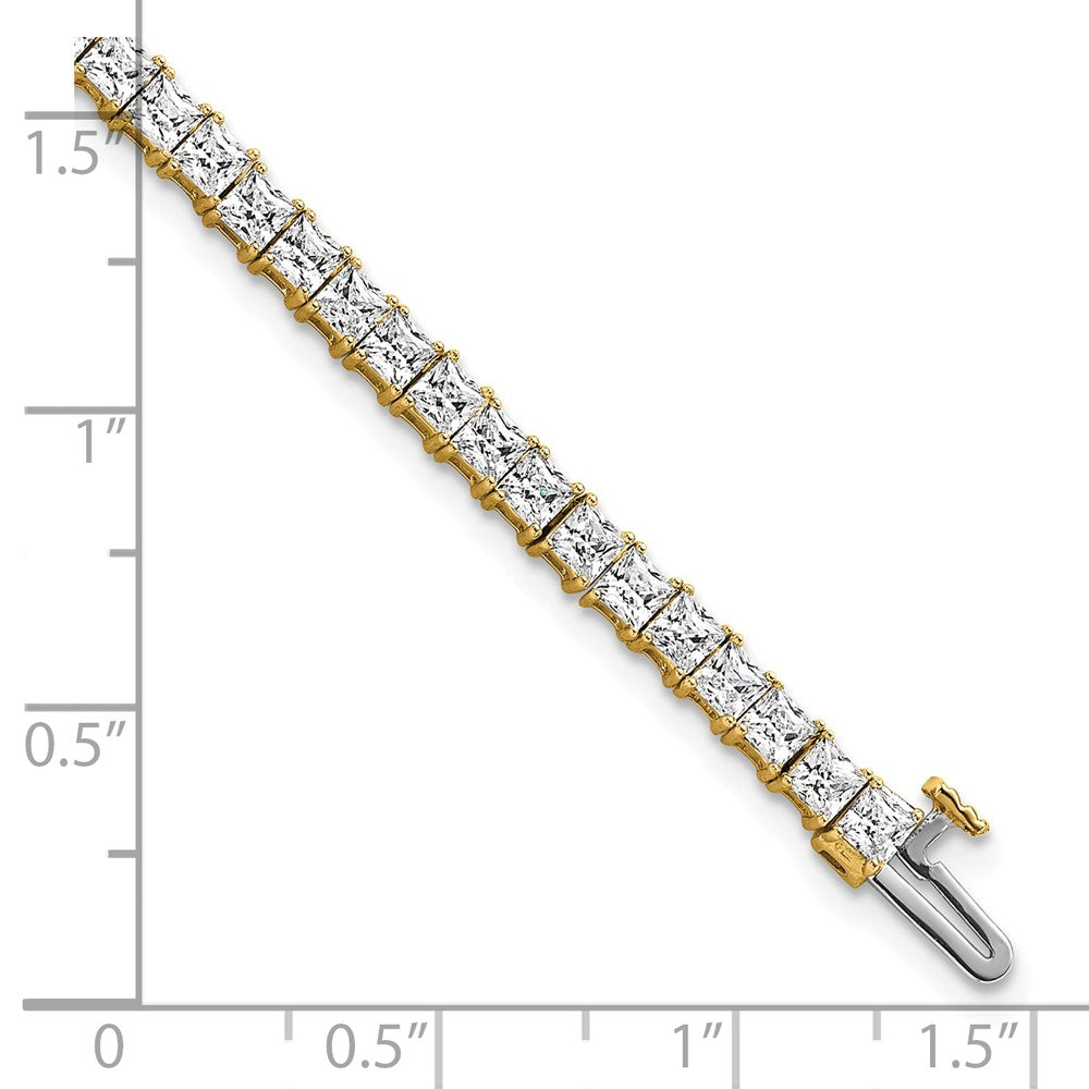 14K Yellow Gold 7 Carat Lab Grown Diamond Vs+ F+ Complete Princess Prong Set Tennis Bracelet
