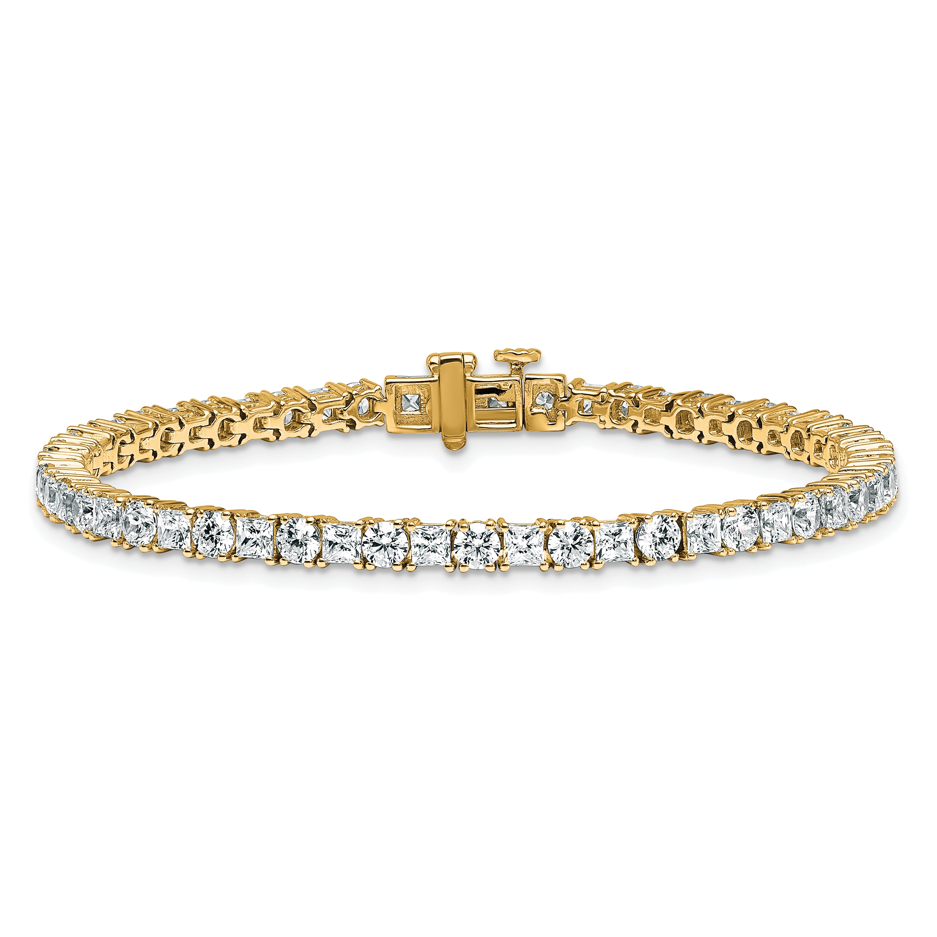 14K Yellow Gold 7 Carat Lab Grown Diamond Vs/Si+ G+ Complete Princess And Round Tennis Bracelet