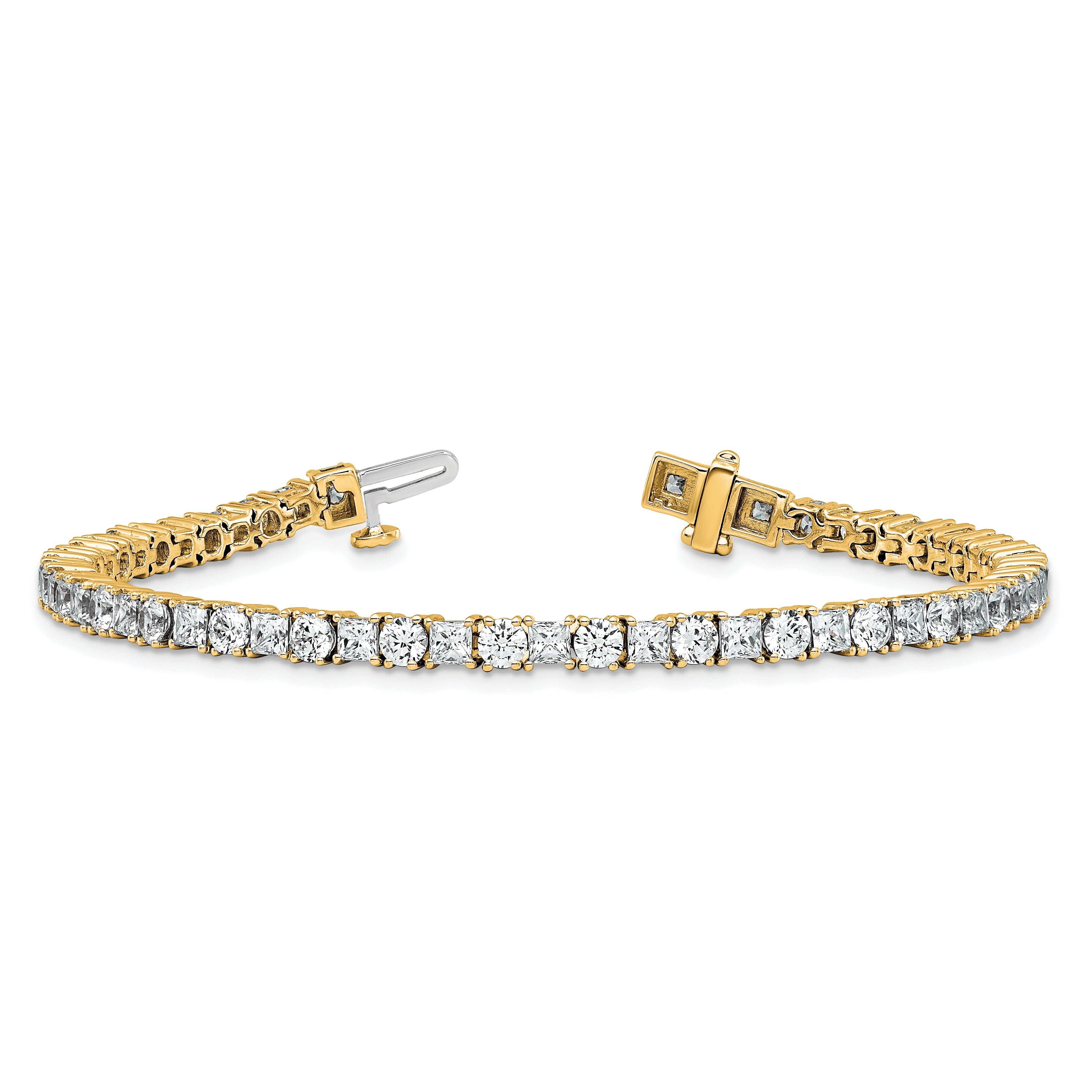 14K Yellow Gold 7 Carat Lab Grown Diamond Vs/Si+ G+ Complete Princess And Round Tennis Bracelet