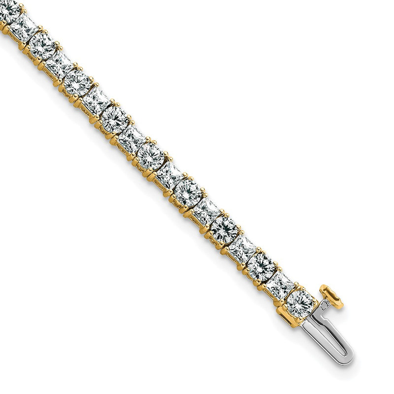 14K Yellow Gold 7 Carat Lab Grown Diamond Vs/Si+ G+ Complete Princess And Round Tennis Bracelet