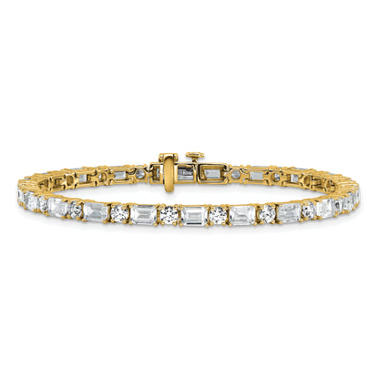 14k Yellow Gold 10 Ct. Lab Grown Diamond VS/FG Emerald and Round 7 inch Tennis Bracelet