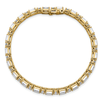 14k Yellow Gold 10 Ct. Lab Grown Diamond VS/FG Emerald and Round 7 inch Tennis Bracelet