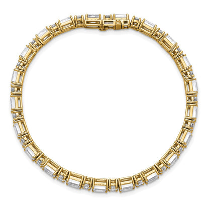 14k Yellow Gold 10 Ct. Lab Grown Diamond VS/FG Emerald and Round 7 inch Tennis Bracelet