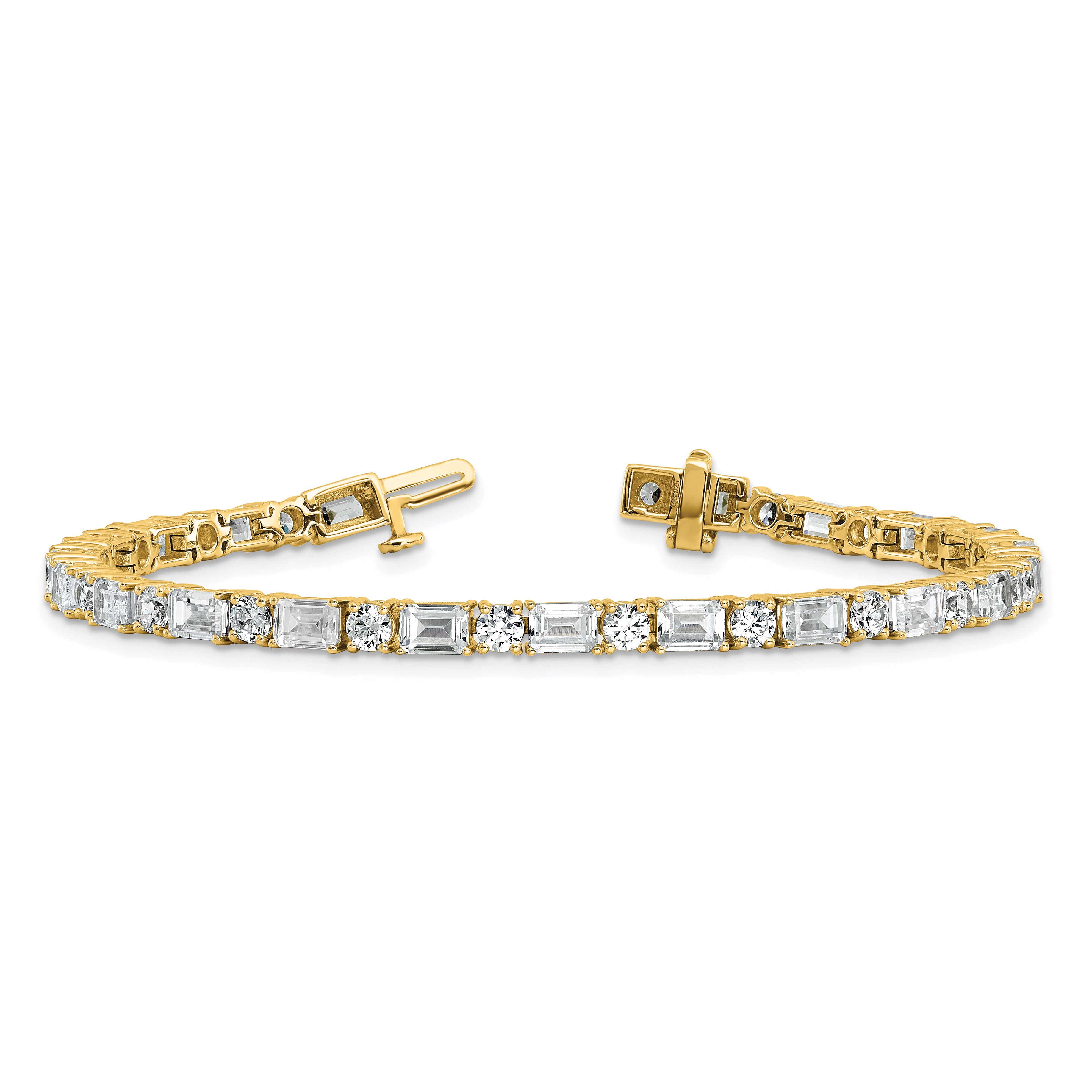 14k Yellow Gold 10 Ct. Lab Grown Diamond VS/FG Emerald and Round 7 inch Tennis Bracelet