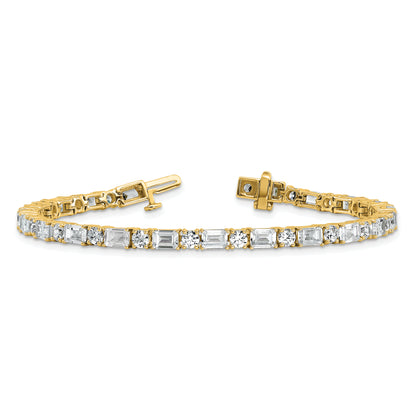 14k Yellow Gold 10 Ct. Lab Grown Diamond VS/FG Emerald and Round 7 inch Tennis Bracelet