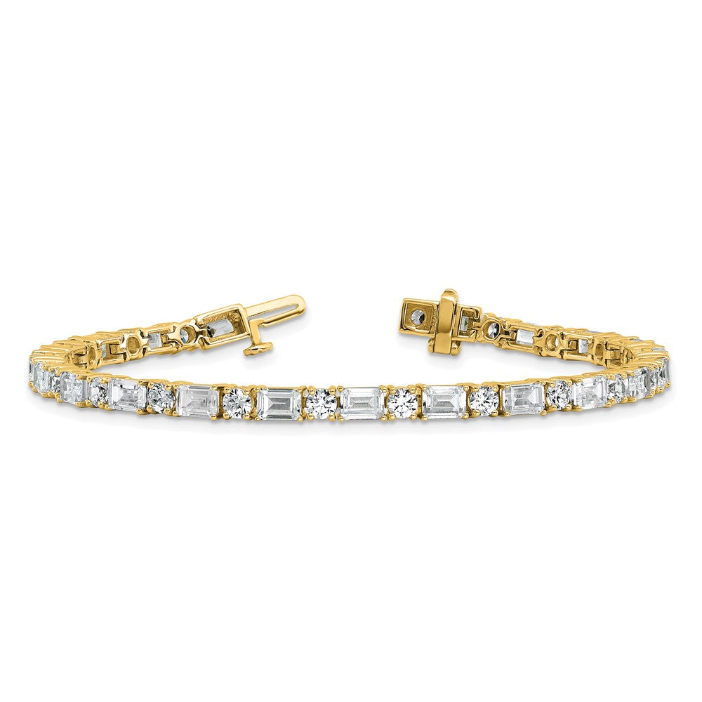 14k Yellow Gold 10 Ct. Lab Grown Diamond VS/FG Emerald and Round 7 inch Tennis Bracelet