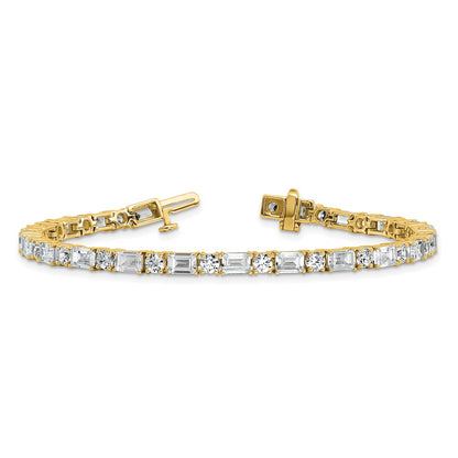 14k Yellow Gold 10 Ct. Lab Grown Diamond VS/FG Emerald and Round 7 inch Tennis Bracelet