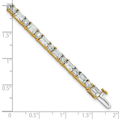 14k Yellow Gold 10 Ct. Lab Grown Diamond VS/FG Emerald and Round 7 inch Tennis Bracelet