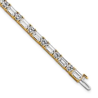 14K Yellow Gold Certified Vs Def Lab Grown Emerald And Round Diamond Tennis