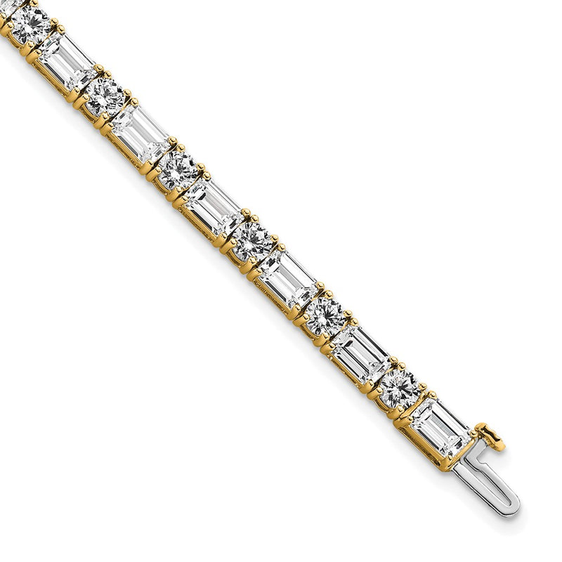 14K Yellow Gold Vs+ F+ Lab Grown Emerald And Round Diamond Tennis Bra