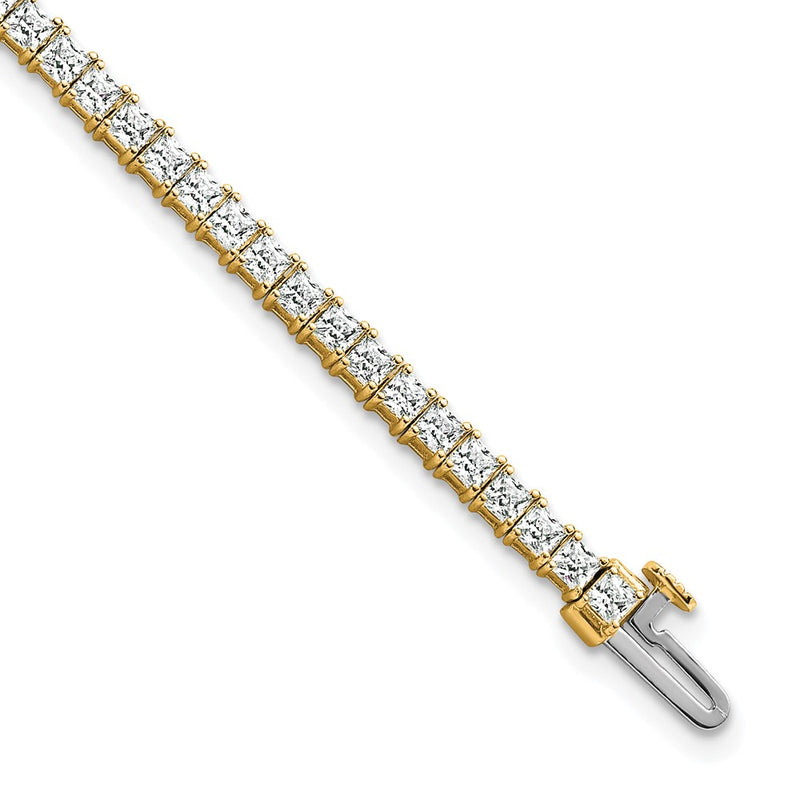14K Yellow Gold 5 Carat Lab Grown Diamond Vs+ F+ Complete Princess Prong Set Tennis Bracelet
