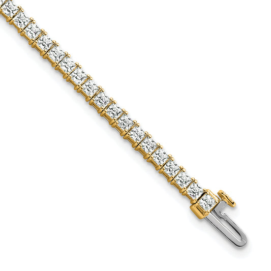 14K Yellow Gold 5 Carat Lab Grown Diamond Vs+ F+ Complete Princess Prong Set Tennis Bracelet