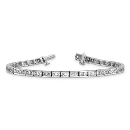 14K White Gold 5 Carat Lab Grown Diamond Vs+ F+ Complete Princess Bezel Set Tennis Bracelet