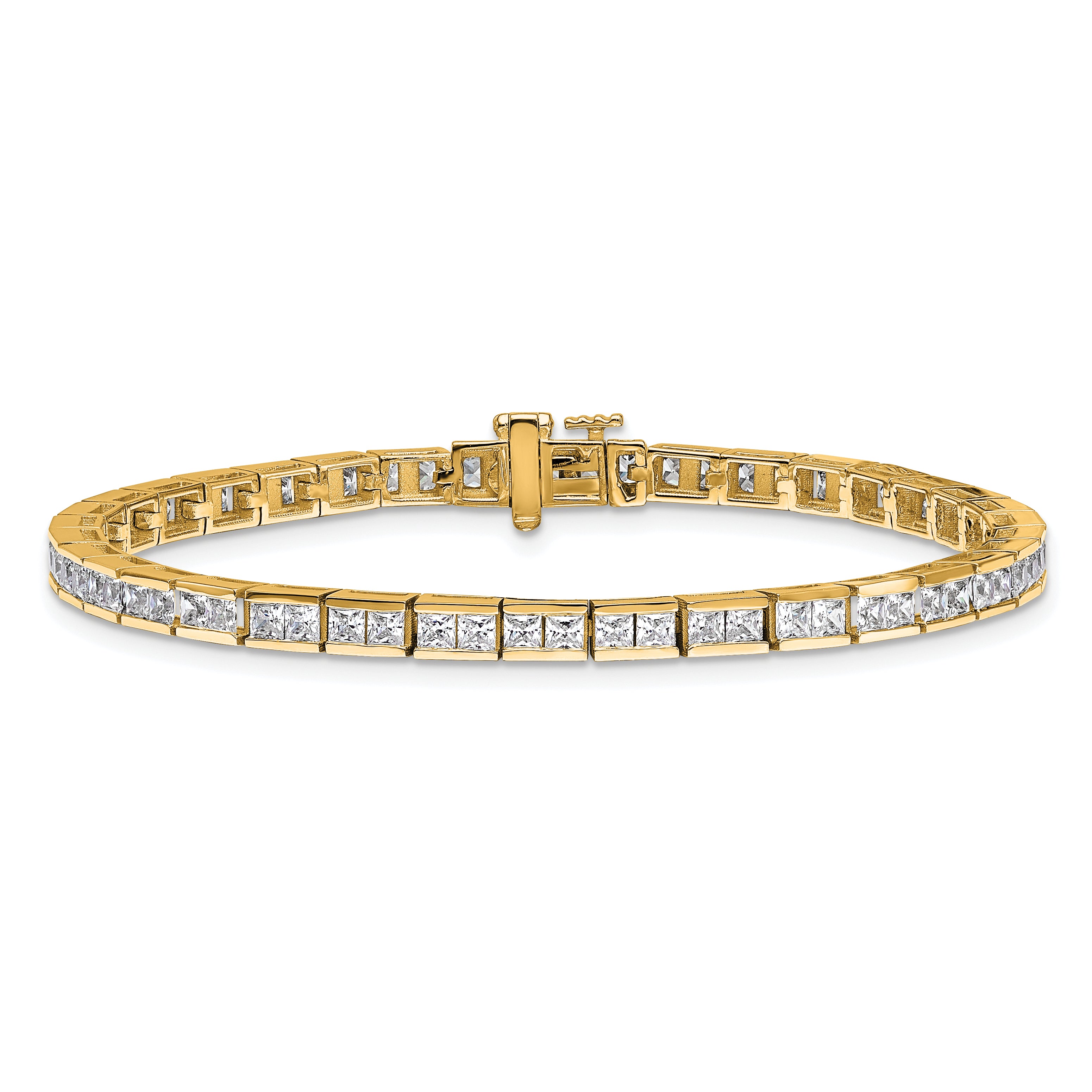 14K Yellow Gold 5 Carat Lab Grown Diamond Vs/Si+ G+ Complete Princess Bezel Set Tennis Bracelet