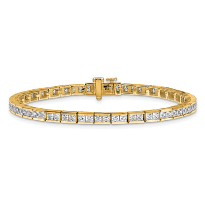 14K Yellow Gold 5 Carat Lab Grown Diamond Vs/Si+ G+ Complete Princess Bezel Set Tennis Bracelet