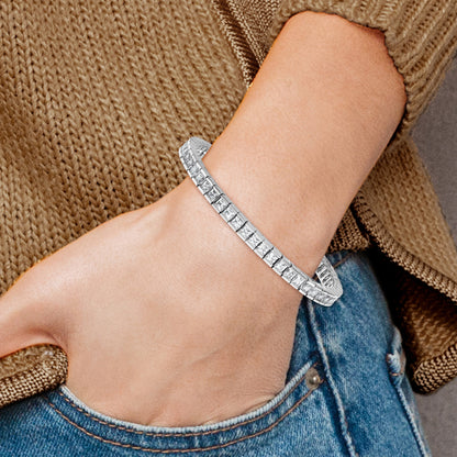14K White Gold 10 Carat Lab Grown Diamond Vs+ F+ Complete Princess Bezel Set Tennis Bracelet