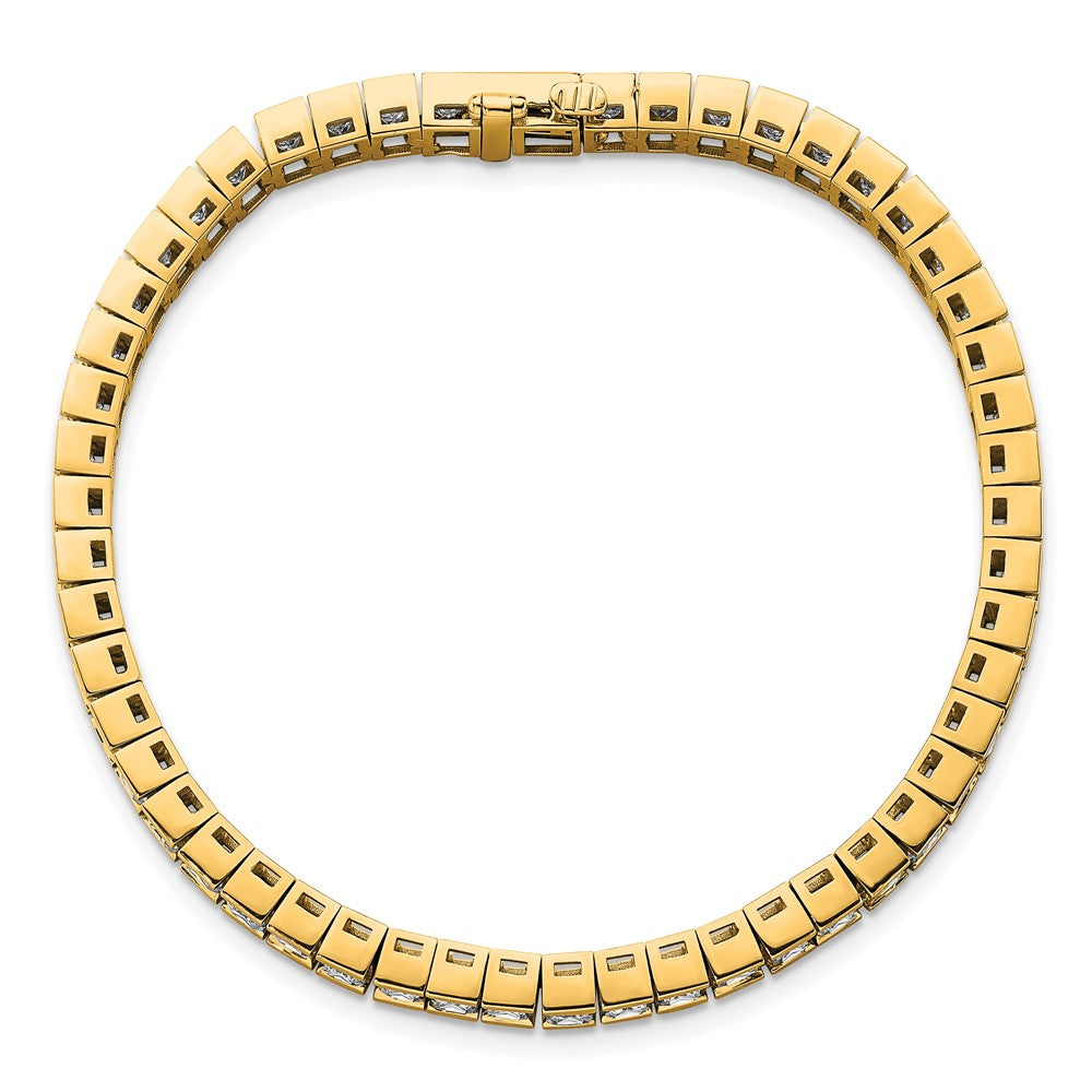 14K Yellow Gold 10 Carat Lab Grown Diamond Vs+ F+ Complete Princess Bezel Set Tennis Bracelet