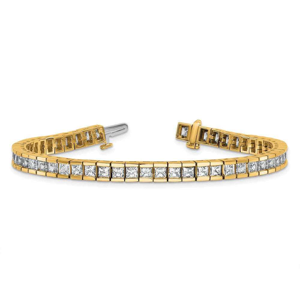 14K Yellow Gold 10 Carat Lab Grown Diamond Vs+ F+ Complete Princess Bezel Set Tennis Bracelet