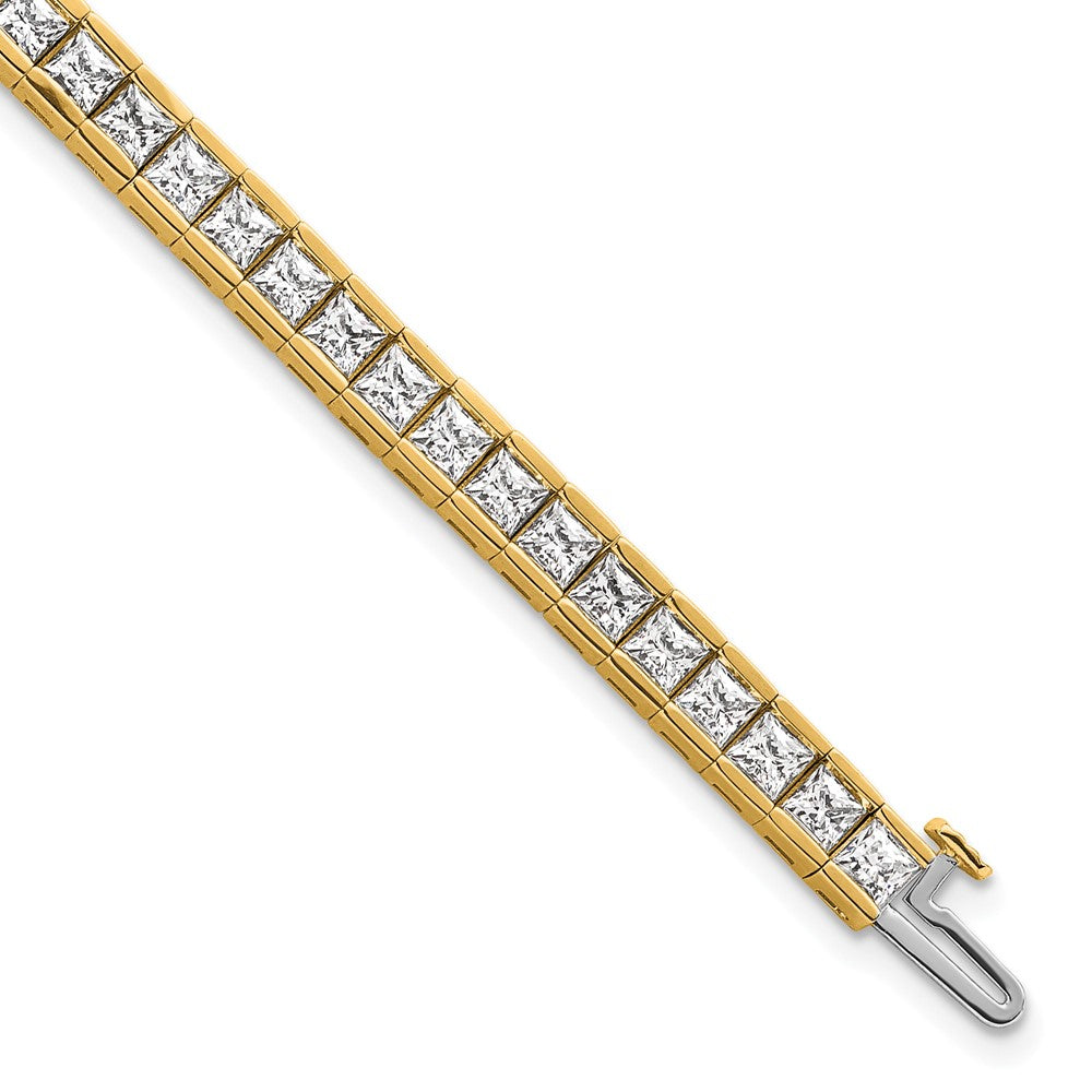 14K Yellow Gold 10 Carat Lab Grown Diamond Vs+ F+ Complete Princess Bezel Set Tennis Bracelet