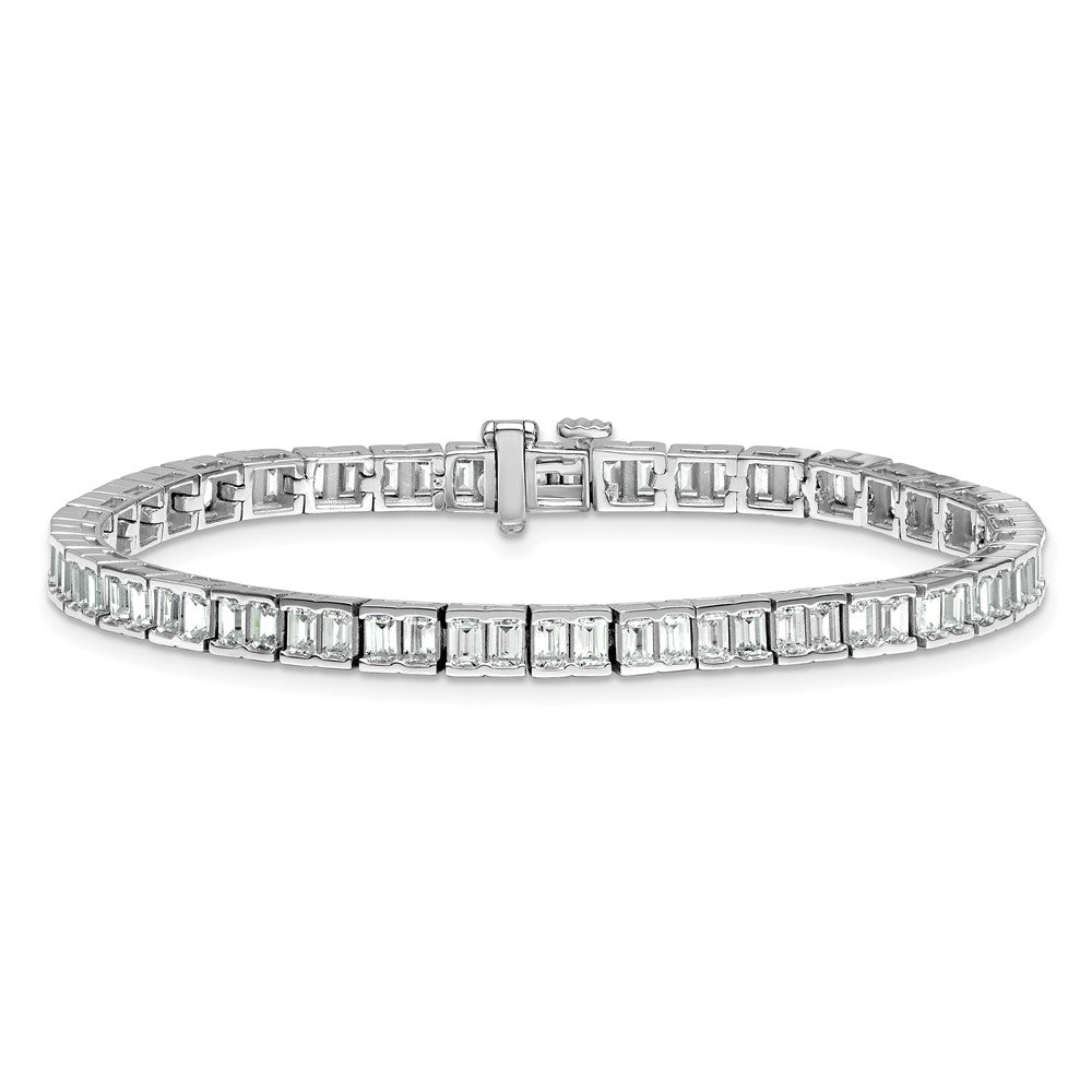 14K White Gold 7 3/8 Carat Certified Lab Grown Diamond Vs+ F+ Emerald Bezel Set Tennis Bracelet