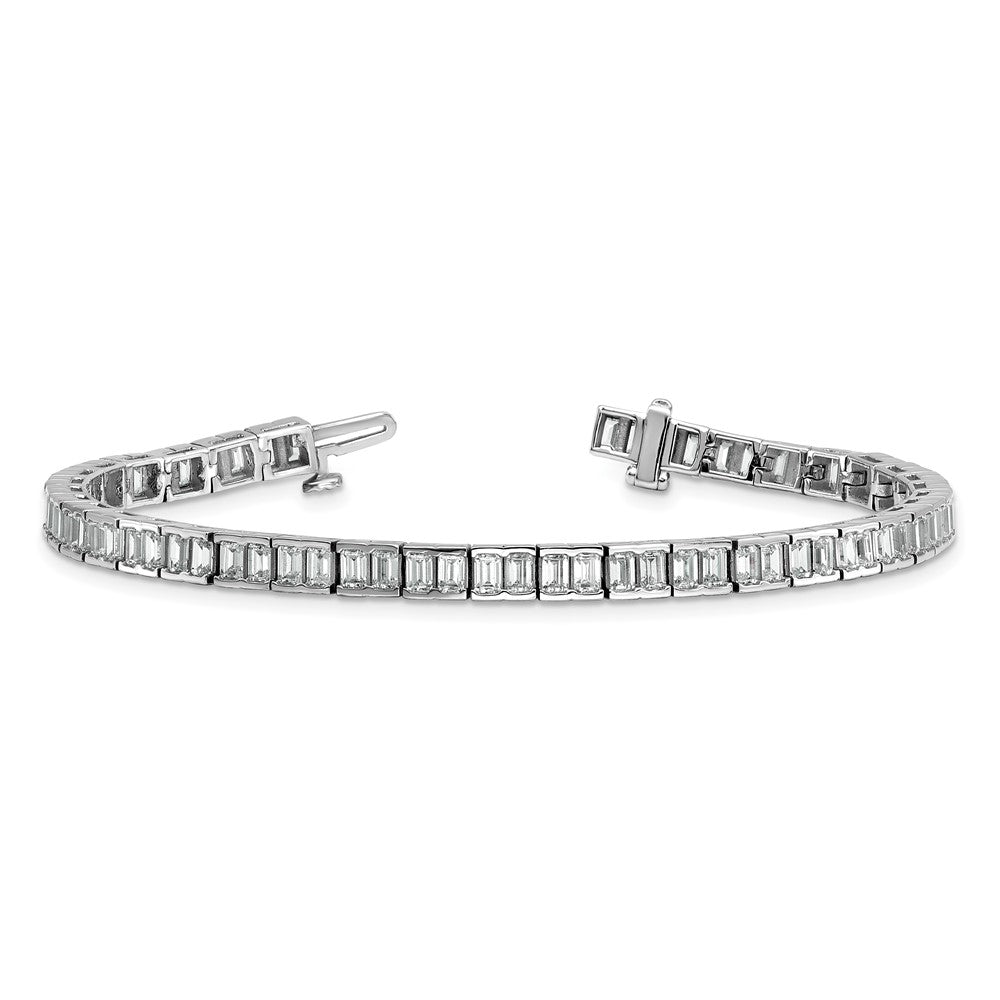 14K White Gold 7 3/8 Carat Certified Lab Grown Diamond Vs+ F+ Emerald Bezel Set Tennis Bracelet