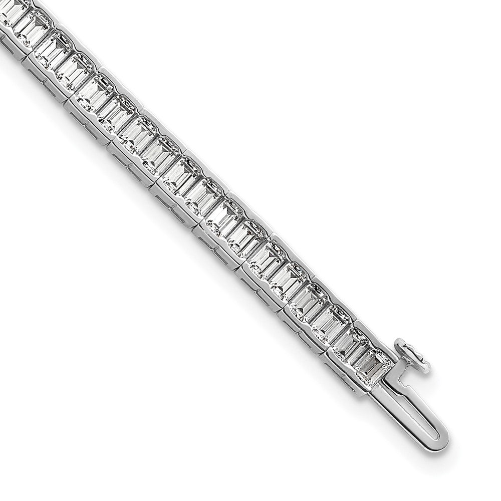 14K White Gold 7 3/8 Carat Lab Grown Diamond Vs+ F+ Emerald Bezel Set Tennis Bracelet