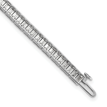14K White Gold 7 3/8 Carat Lab Grown Diamond Vs+ F+ Emerald Bezel Set Tennis Bracelet
