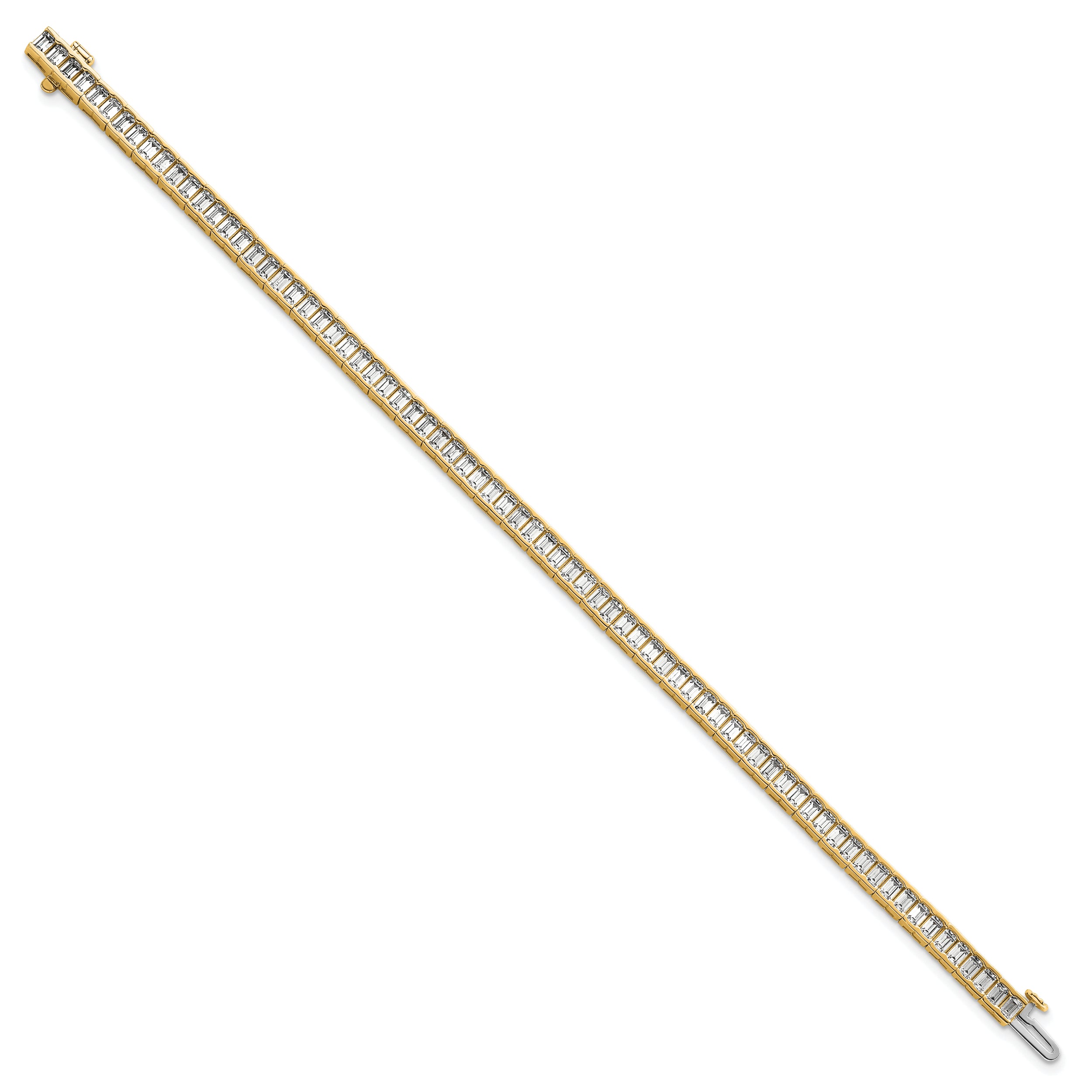 14K Yellow Gold 7 3/8 Carat Certified Lab Grown Diamond Vs+ F+ Emerald Bezel Set Tennis Bracelet