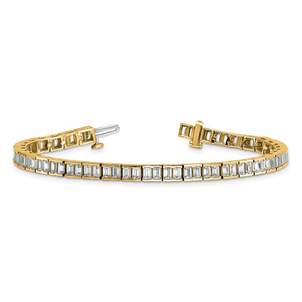 14K Yellow Gold 7 3/8 Carat Certified Lab Grown Diamond Vs/Si+ G+ Emerald Bezel Set Tennis Bracelet