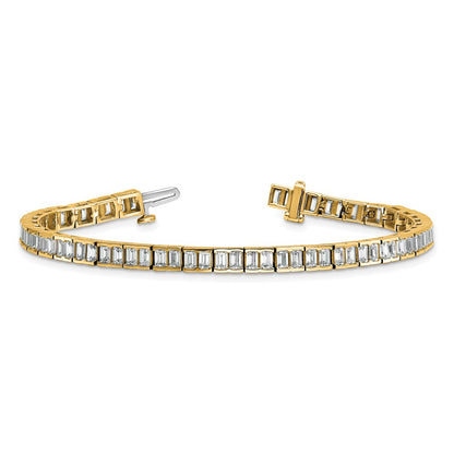 14K Yellow Gold 7 3/8 Carat Lab Grown Diamond Vs+ F+ Emerald Bezel Set Tennis Bracelet