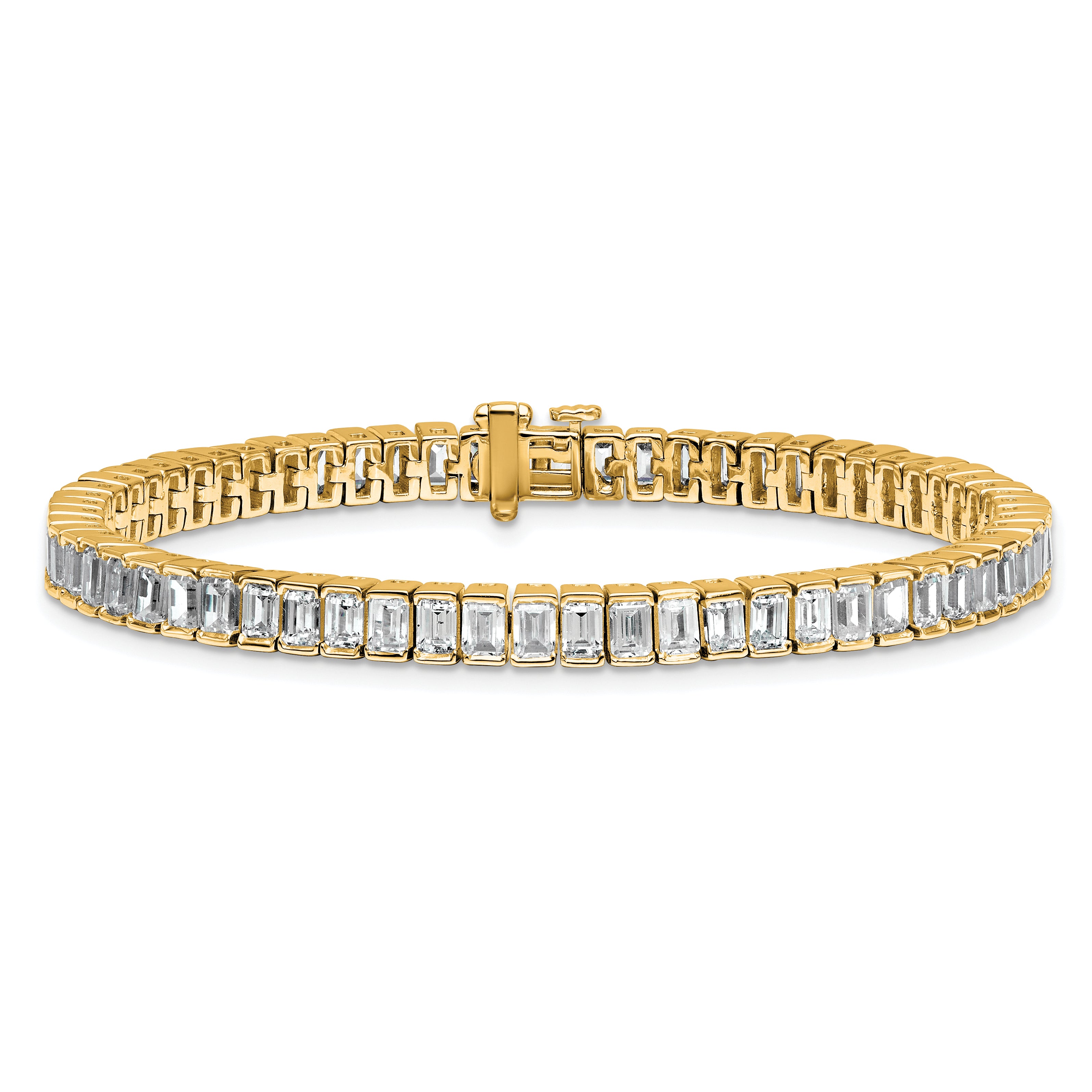 14K Yellow Gold 10 Carat Certified Lab Grown Diamond Vs/Si+ G+ Emerald Bezel Set Tennis Bracelet