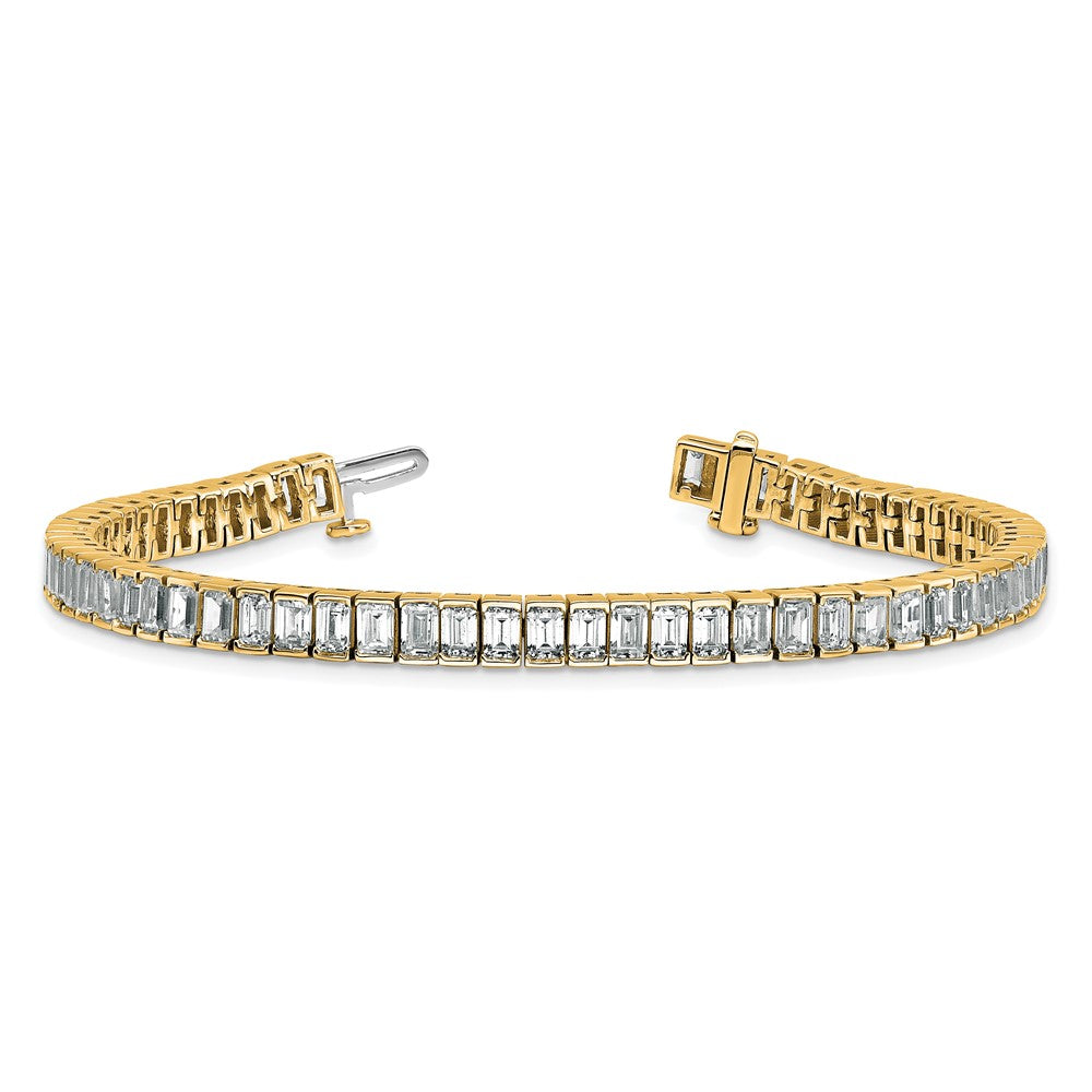 14K Yellow Gold 10 Carat Lab Grown Diamond Vs+ F+ Emerald Bezel Set Tennis Bracelet