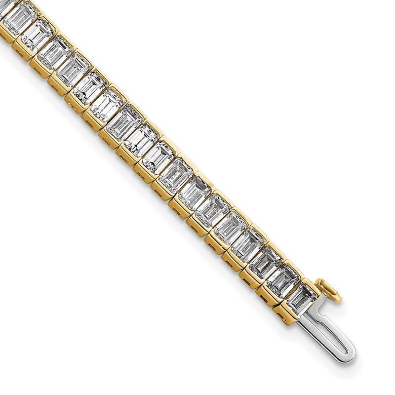 14K Yellow Gold 10 Carat Lab Grown Diamond Vs+ F+ Emerald Bezel Set Tennis Bracelet