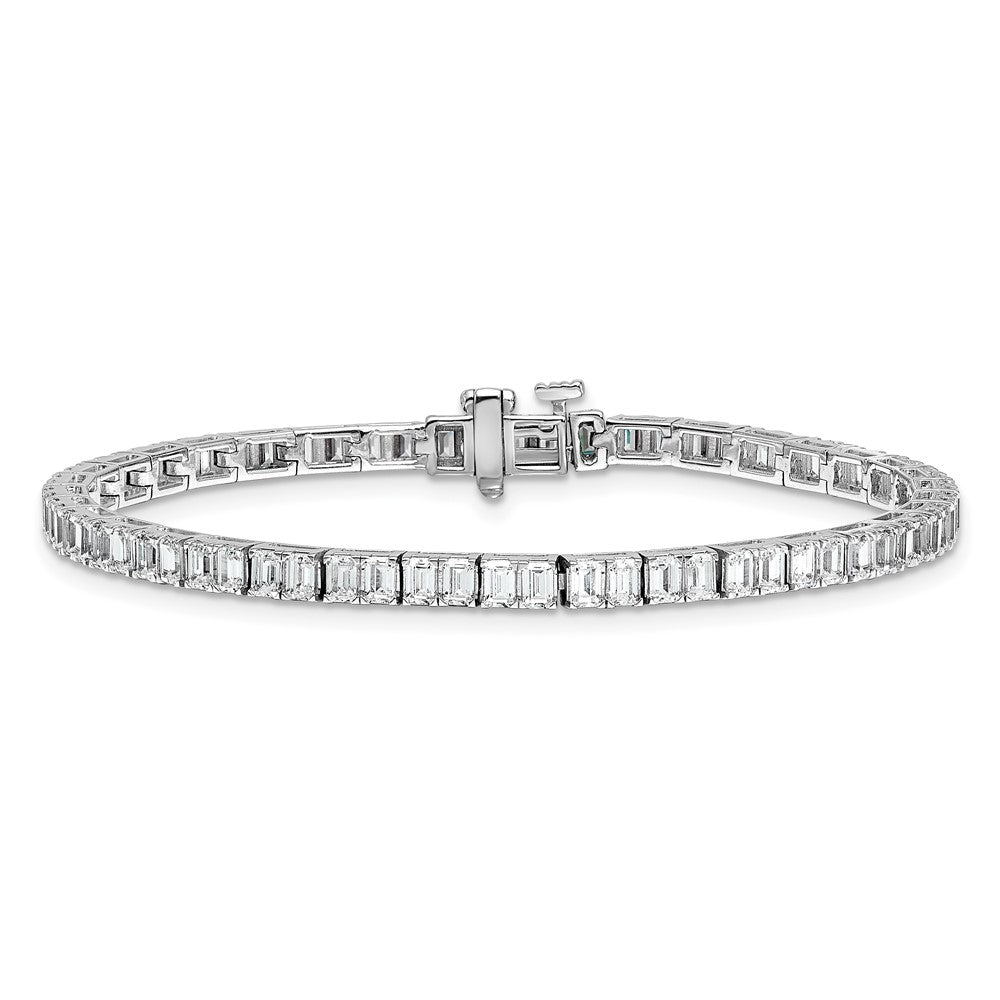 14K White Gold 7 Carat Lab Grown Diamond Vs/Si+ G+ Emerald Bezel Set Tennis Bracelet