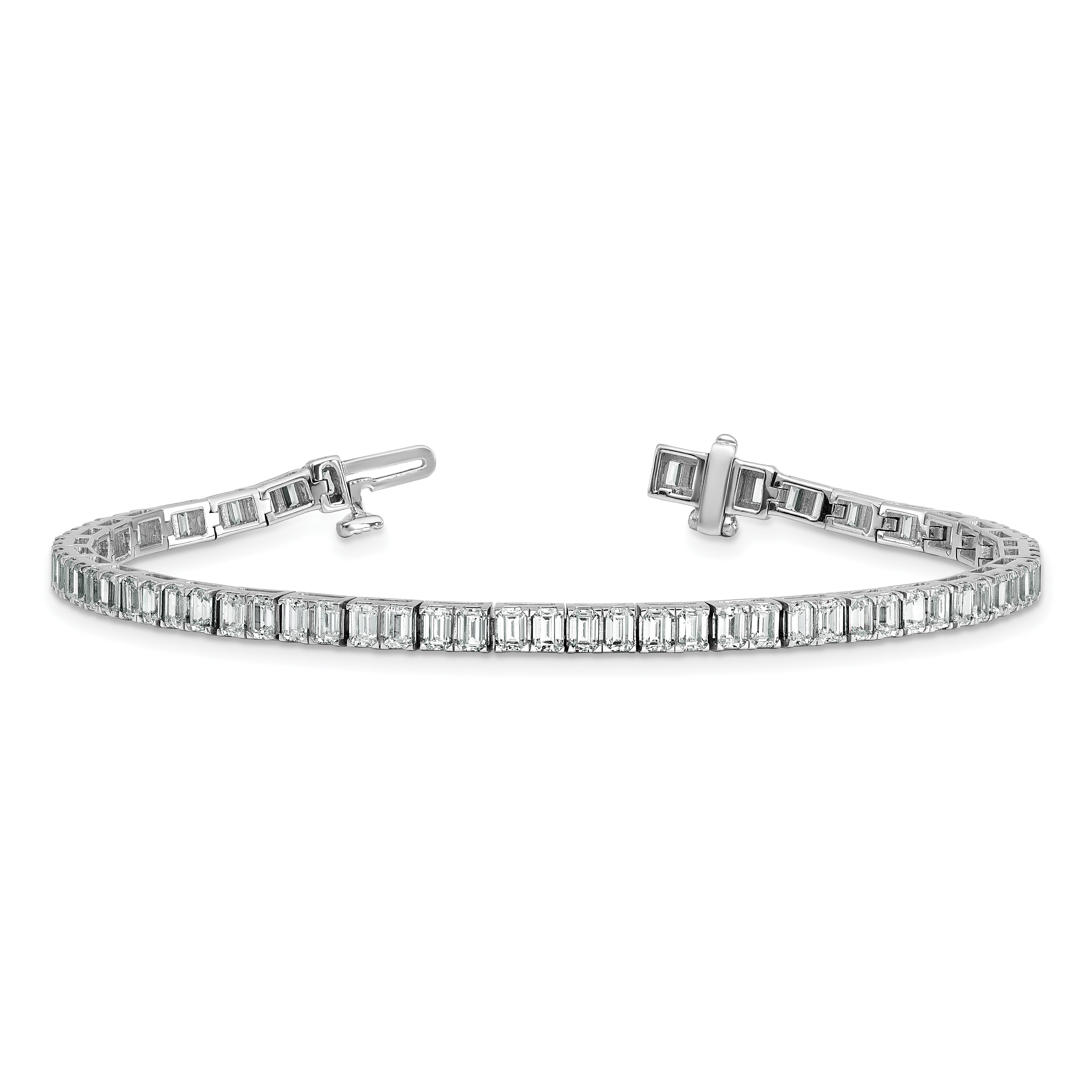 14K White Gold 7 Carat Certified Lab Grown Diamond Vs/Si+ G+ Emerald Bezel Set Tennis Bracelet
