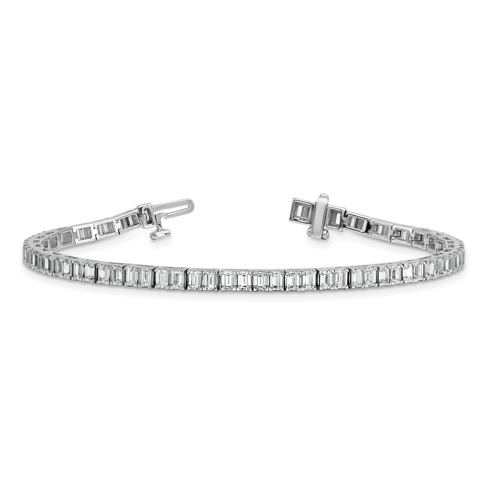 14K White Gold 7 Carat Lab Grown Diamond Vs/Si+ G+ Emerald Bezel Set Tennis Bracelet