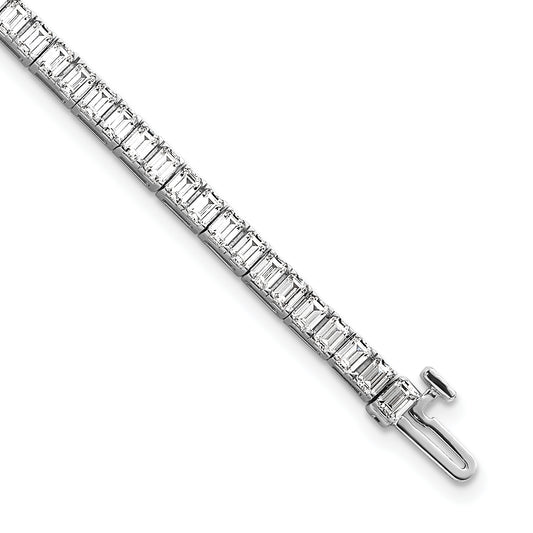 14K White Gold 7 Carat Lab Grown Diamond Vs/Si+ G+ Emerald Bezel Set Tennis Bracelet