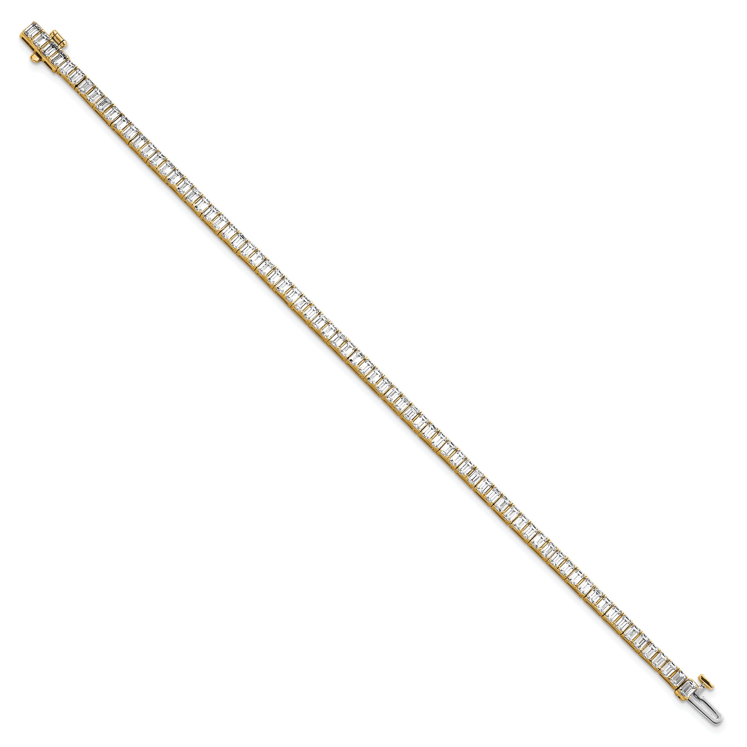 14K Yellow Gold 7 Carat Lab Grown Diamond Vs/Si+ G+ Emerald Bezel Set Tennis Bracelet