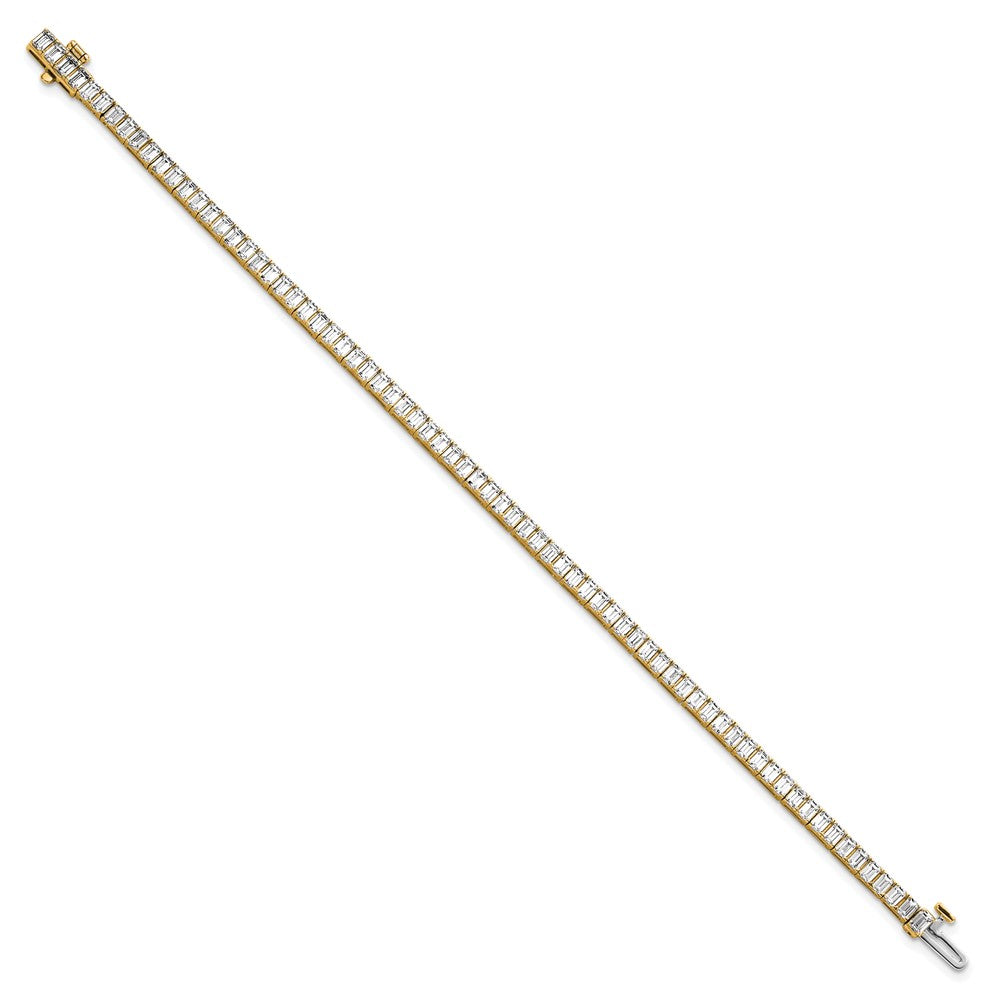 14K Yellow Gold 7 Carat Lab Grown Diamond Vs+ F+ Emerald Bezel Set Tennis Bracelet