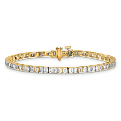 14K Yellow Gold 7 Carat Certified Lab Grown Diamond Vs/Si+ G+ Emerald Bezel Set Tennis Bracelet