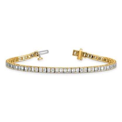 14K Yellow Gold 7 Carat Lab Grown Diamond Vs+ F+ Emerald Bezel Set Tennis Bracelet