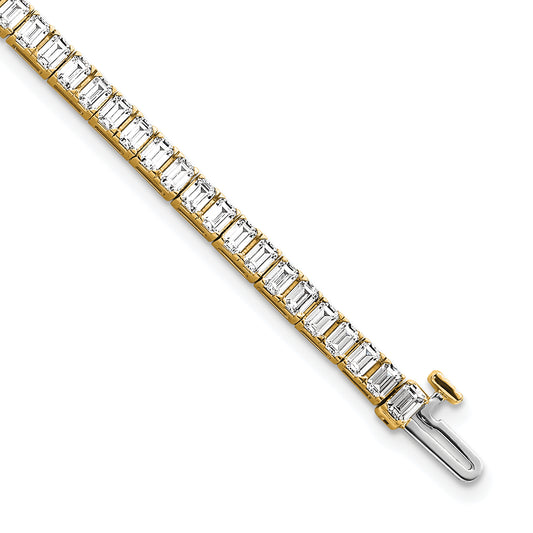 14K Yellow Gold 7 Carat Lab Grown Diamond Vs+ F+ Emerald Bezel Set Tennis Bracelet
