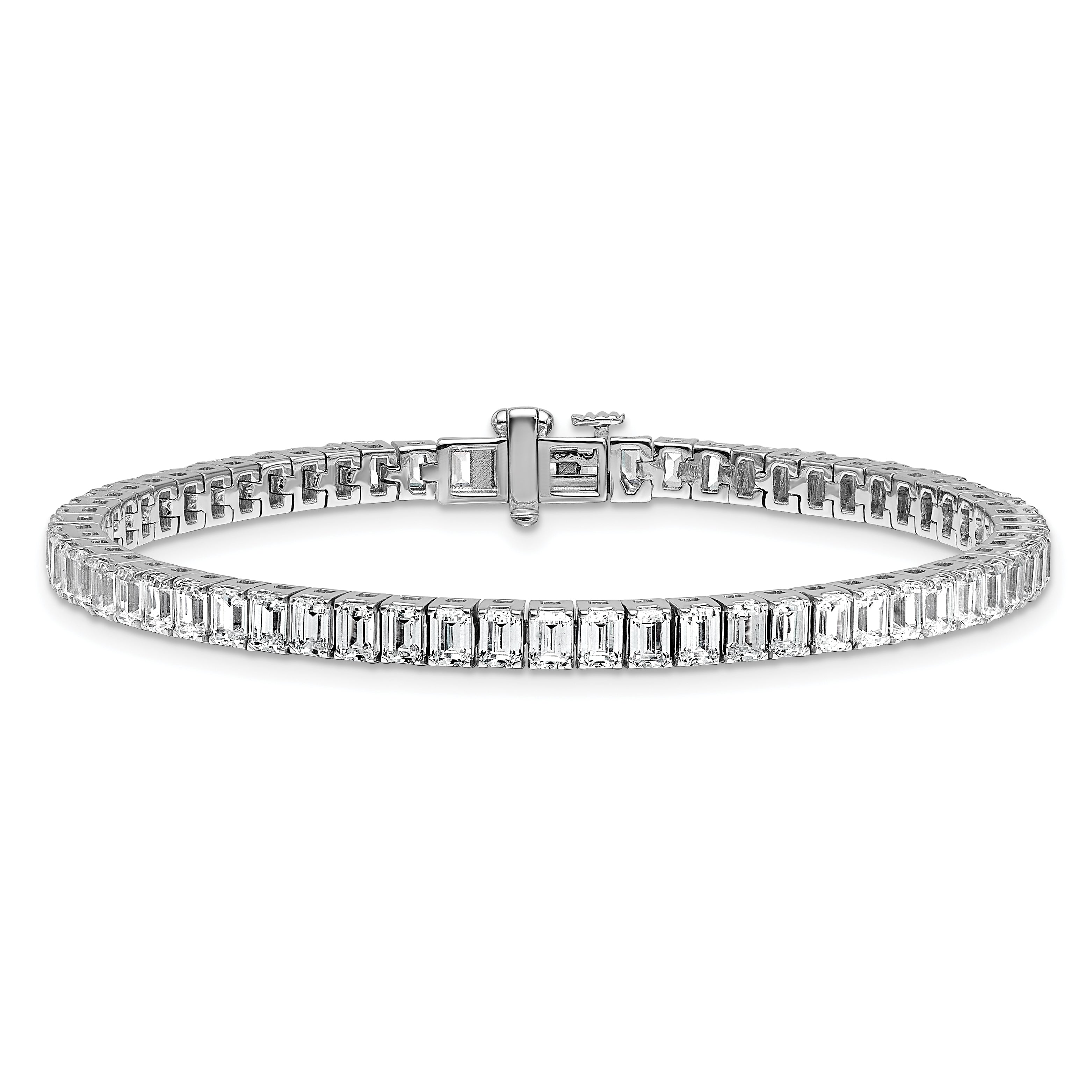 14K White Gold 10 Carat Lab Grown Diamond Vs+ F+ Emerald Bezel Set Tennis Bracelet