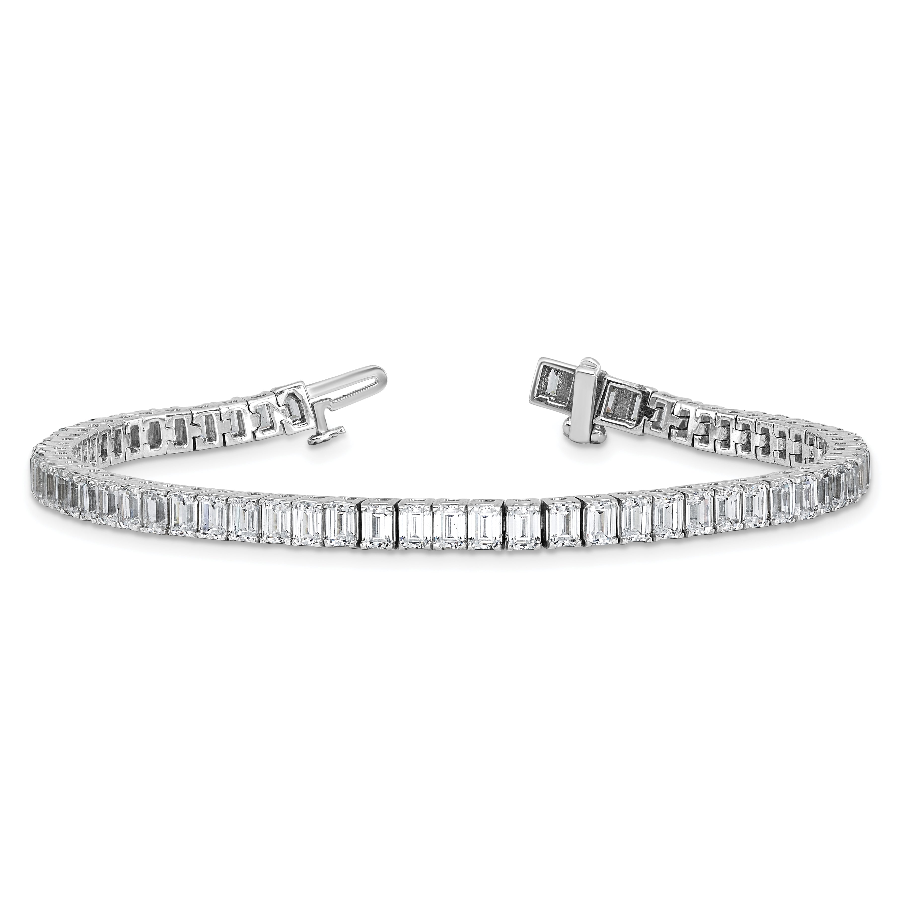 14K White Gold 10 Carat Lab Grown Diamond Vs+ F+ Emerald Bezel Set Tennis Bracelet