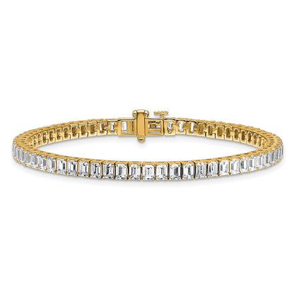 14K Yellow Gold 10 Carat Lab Grown Diamond Vs/Si+ G+ Emerald Bezel Set Tennis Bracelet