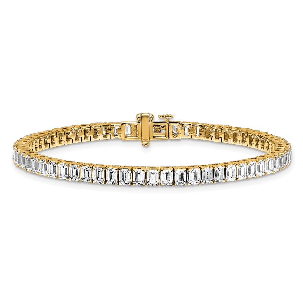 14K Yellow Gold 10 Carat Lab Grown Diamond Vs+ F+ Emerald Bezel Set Tennis Bracelet