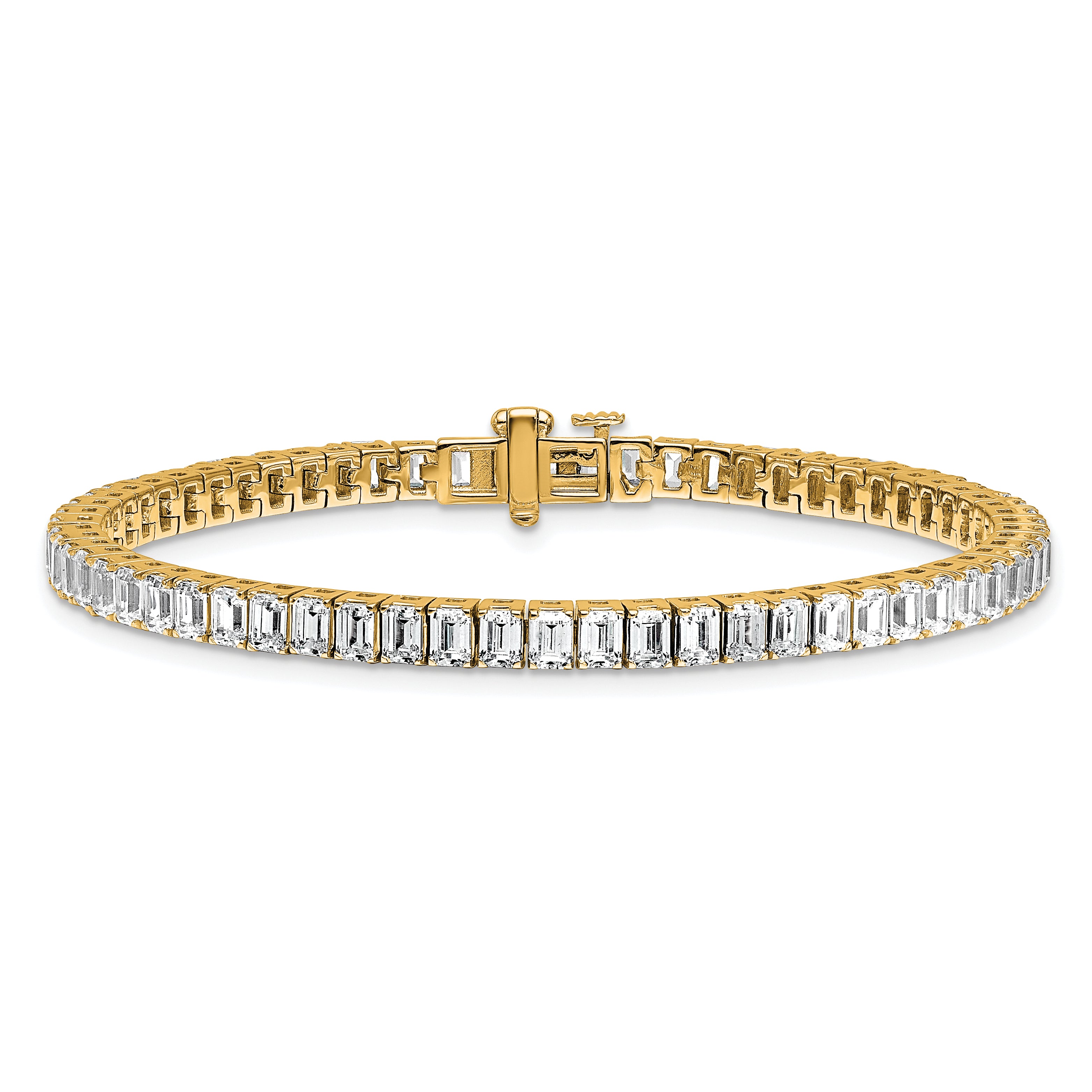 14K Yellow Gold 10 Carat Lab Grown Diamond Vs/Si+ G+ Emerald Bezel Set Tennis Bracelet