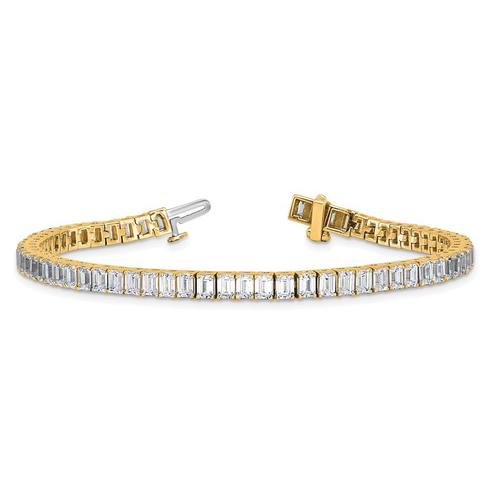 14K Yellow Gold 10 Carat Lab Grown Diamond Vs+ F+ Emerald Bezel Set Tennis Bracelet