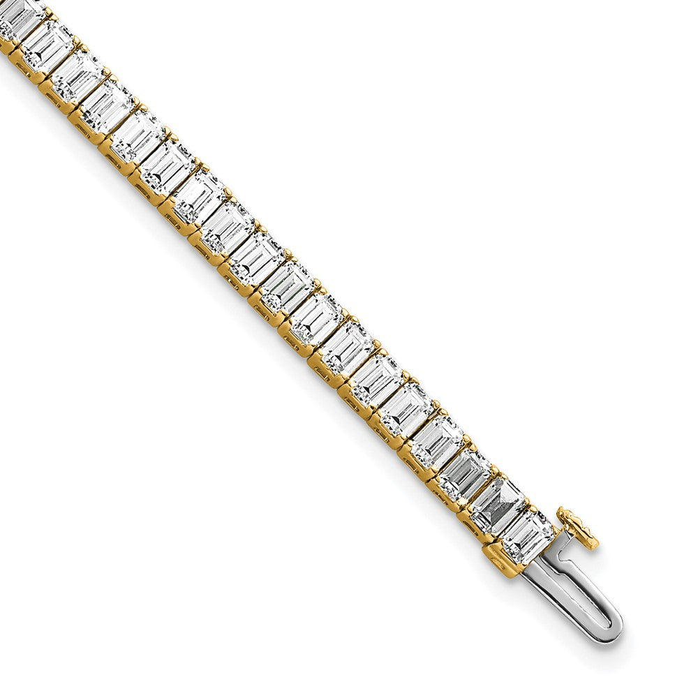 14K Yellow Gold 10 Carat Lab Grown Diamond Vs+ F+ Emerald Bezel Set Tennis Bracelet