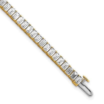 14K Yellow Gold 10 Carat Lab Grown Diamond Vs+ F+ Emerald Bezel Set Tennis Bracelet